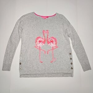 Lilly Pulitzer Caralynn Sweater Flamingo Intarsia Size XXS Gray Embellished